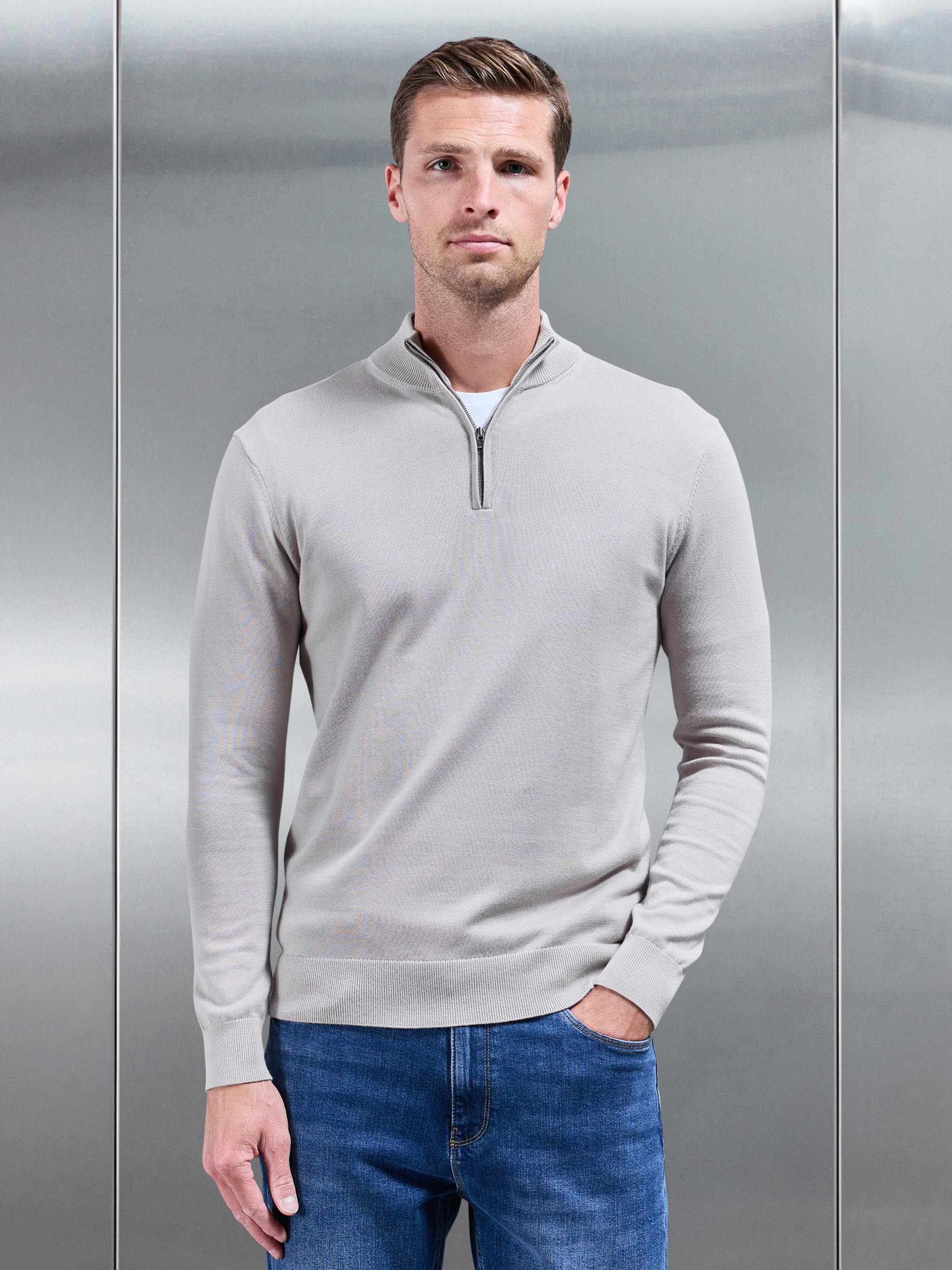 Men’s Knitted Jumper in Stone – Half Zip Jumper