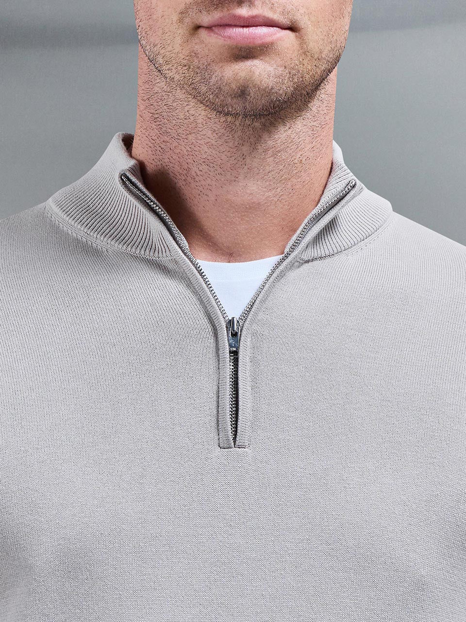 Men’s Knitted Jumper in Stone – Half Zip Jumper