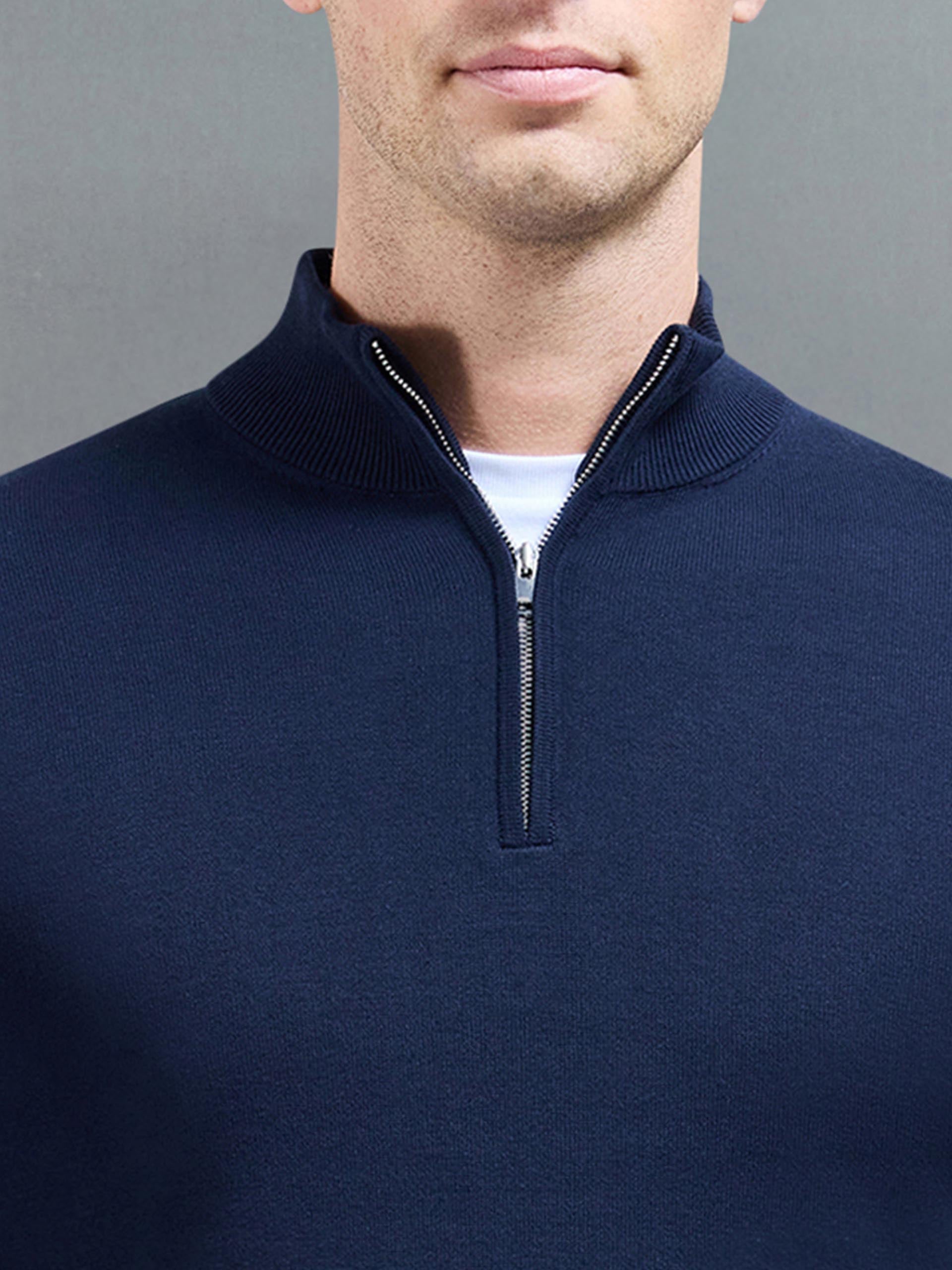 Men’s Knitted Sweater - Half Zip Jumper in Navy
