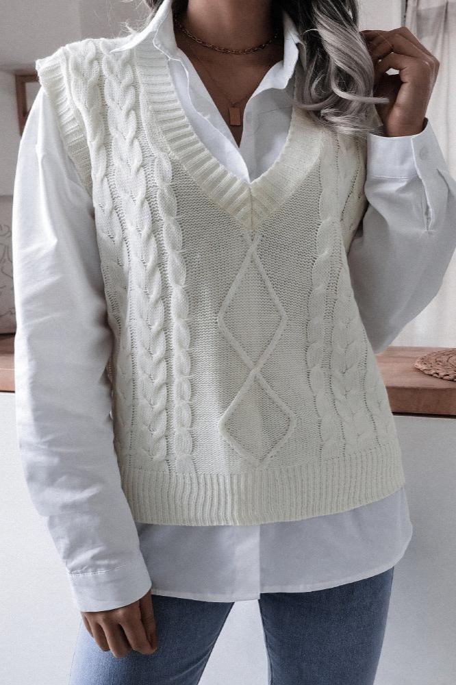 Cable Knit Sweater Vest | V-Neck | Classic & Stylish