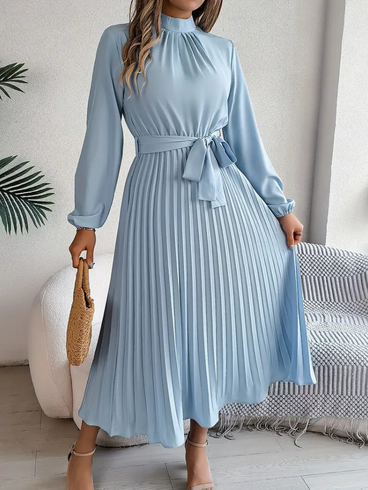 Caitlin | Women’s Dress | Stand-Up Collar Pleated Waist Fit