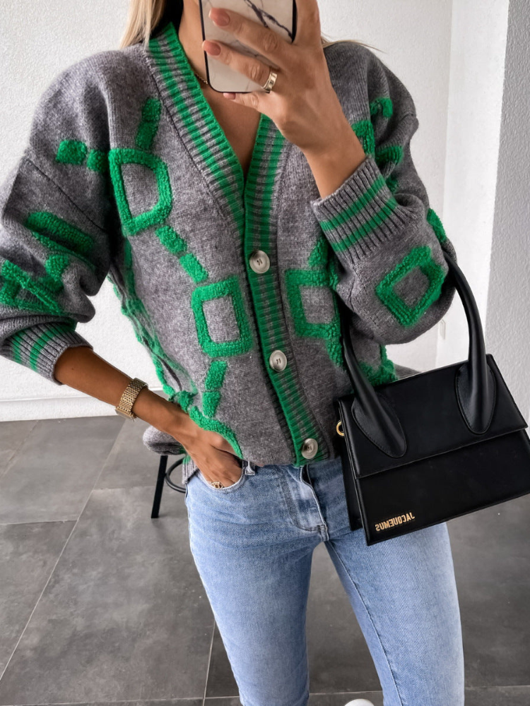 Callie | Women’s Knit Cardigan | V-Neck & Color Contrast