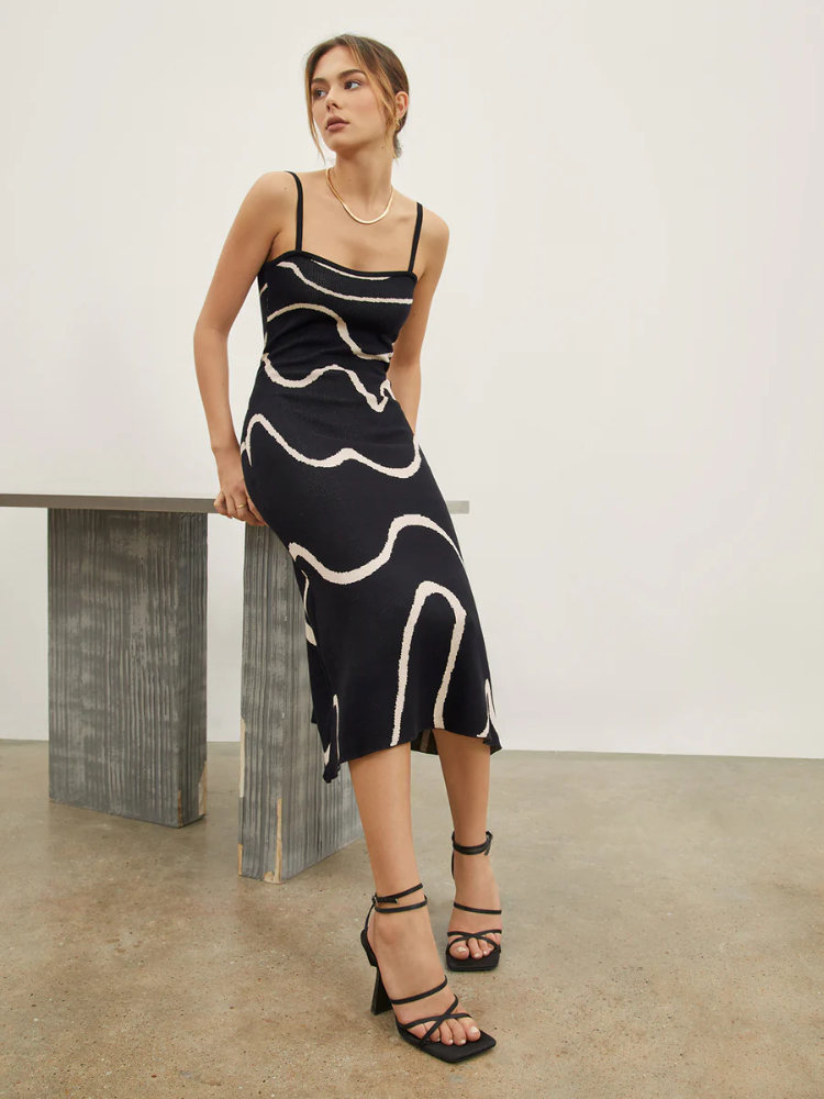 Callista | Women’s Midi Dress | Printed Strap Flowy Fit
