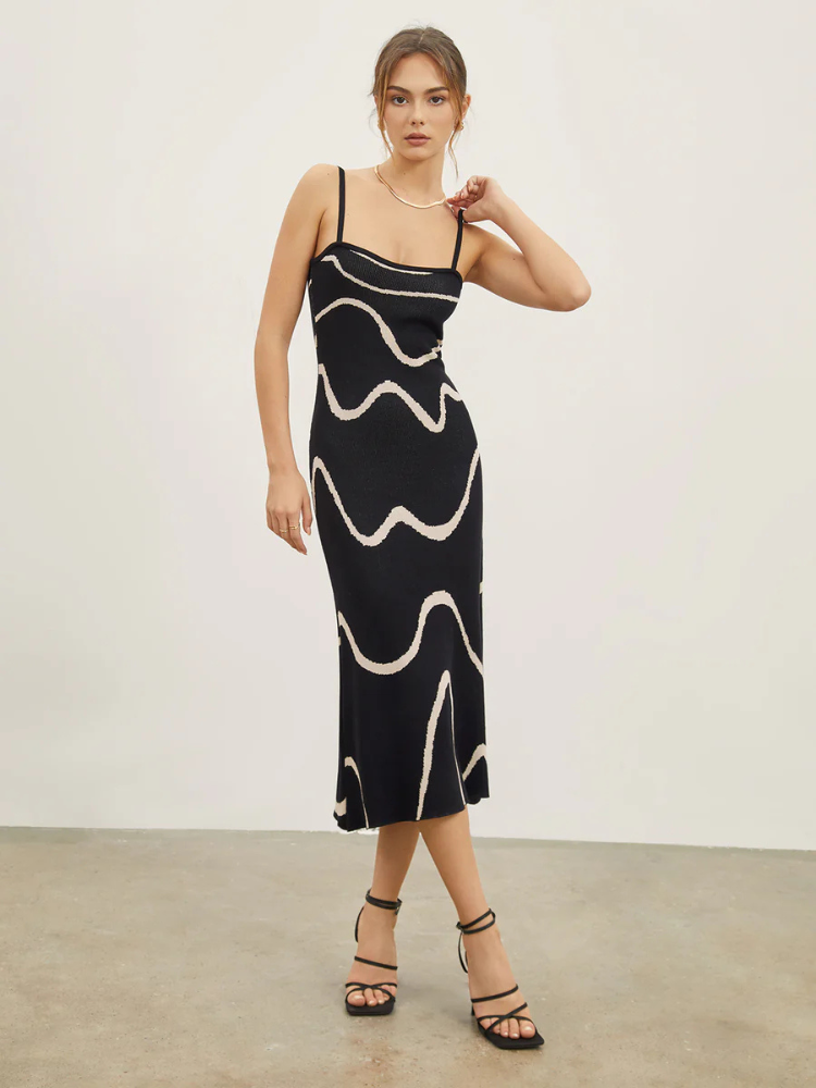Callista | Women’s Midi Dress | Printed Strap Flowy Fit