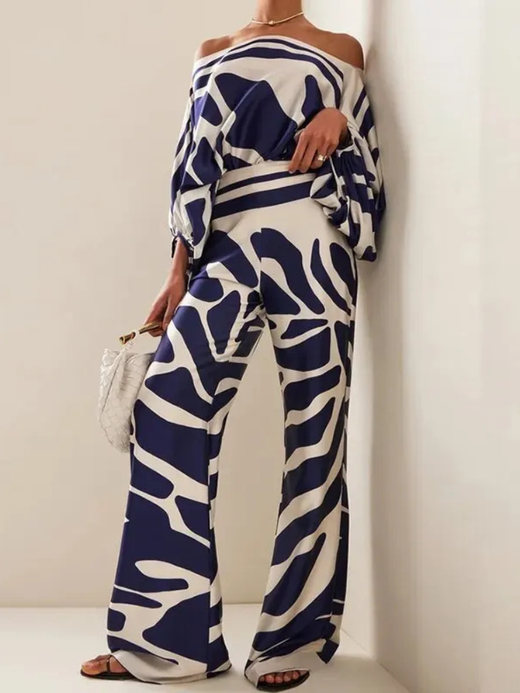 Calysta | Women’s 2-Piece Set | Satin Print Off-Shoulder