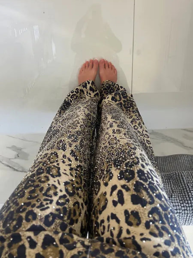 Caroline | Women’s Flared Jeans | Leopard Diamanté Detail