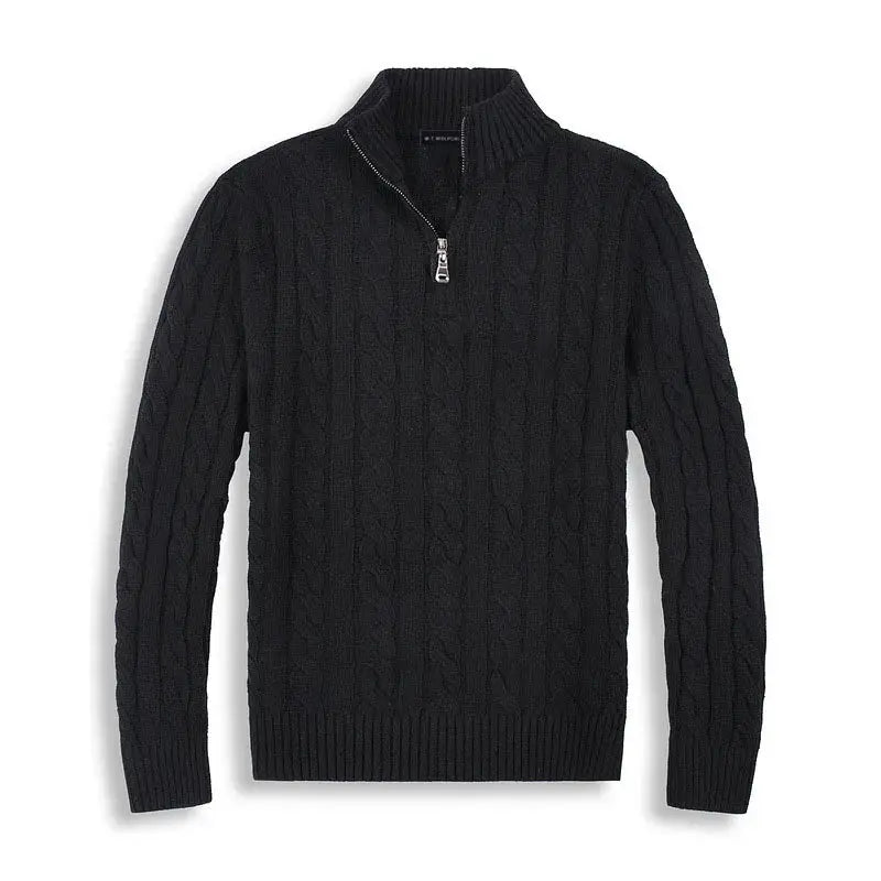 Men’s Knitted Half-Zip Sweater – Stand Collar Long Sleeve Pullover