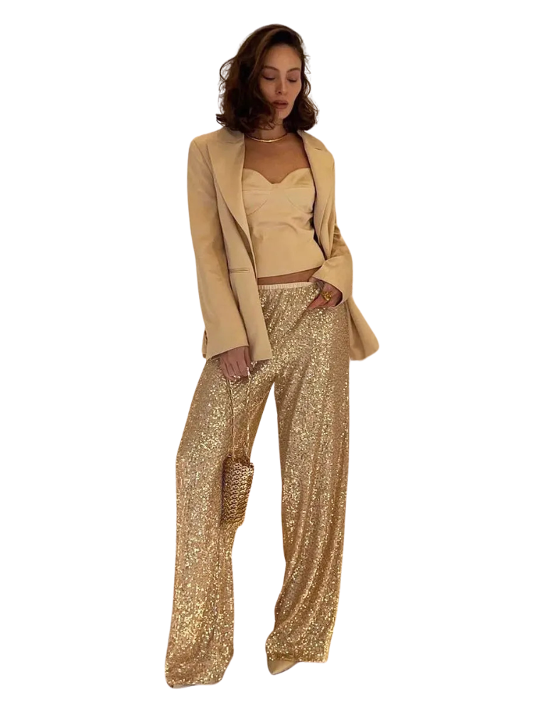 Celina | Women’s Pants | Silky Sequin High Shine Statement