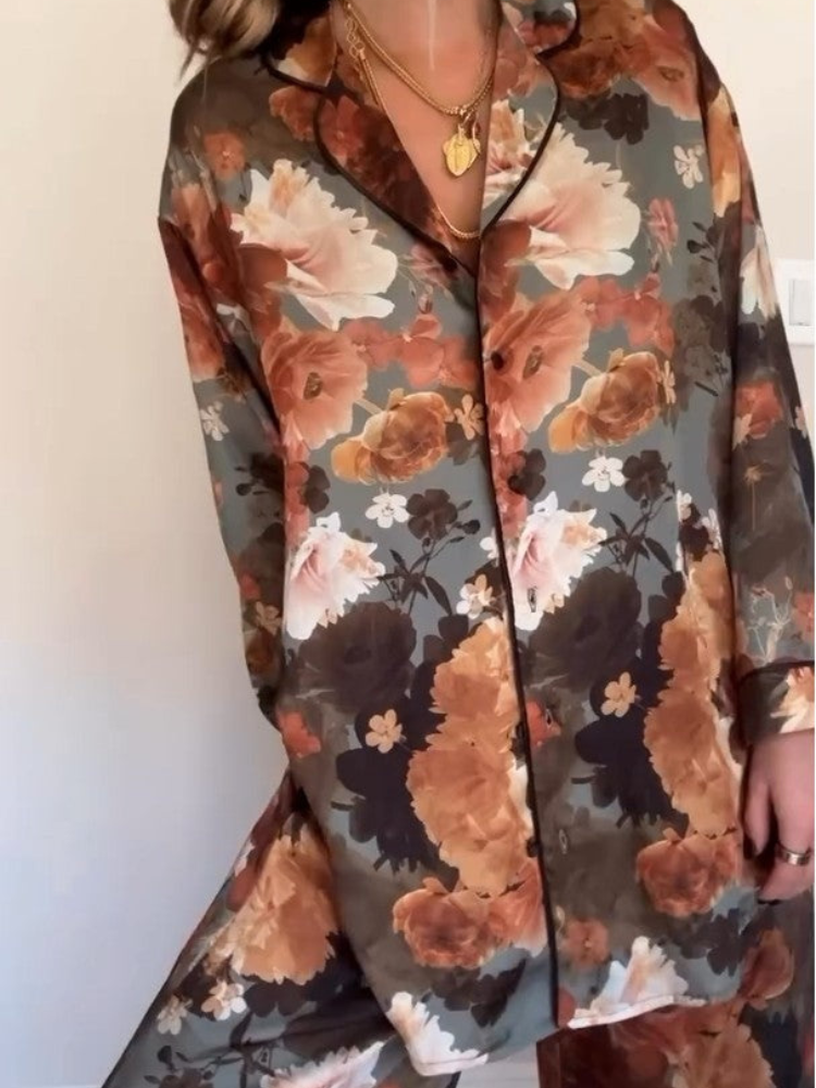 Clara | Women’s Satin Pajama Set | Floral Elegance