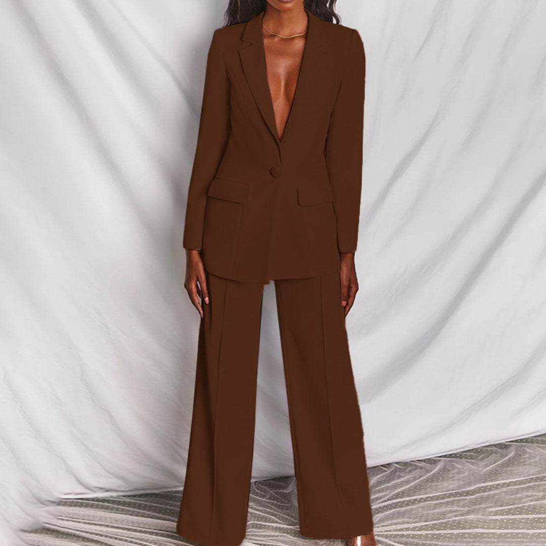 Women’s Blazer and Trouser Set | Polyester Blend Two-Piece Suit