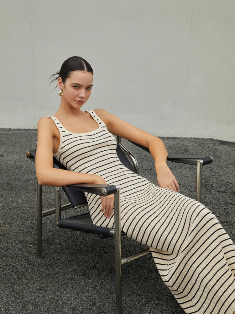 Colette | Women’s Long Dress | Striped Knit Old Money Aesthetic