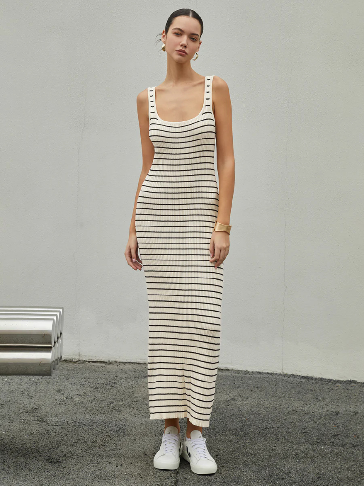 Colette | Women’s Long Dress | Striped Knit Old Money Aesthetic