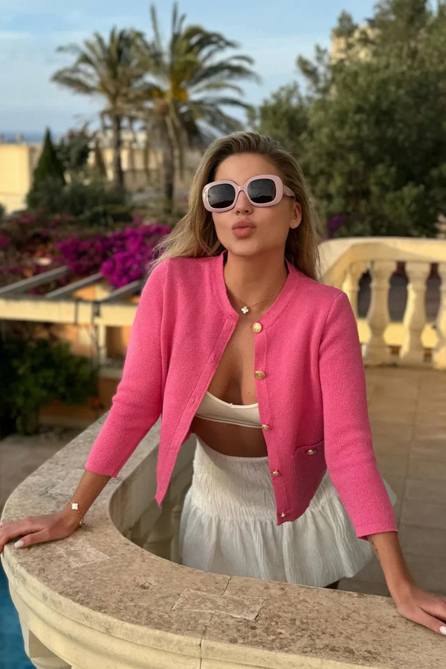 Cropped Tweed Jacket | Elegant & Chic | Gold Button Detail