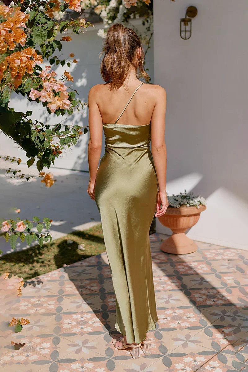 Strapless Satin Maxi Dress | Green | Elegant & Timeless