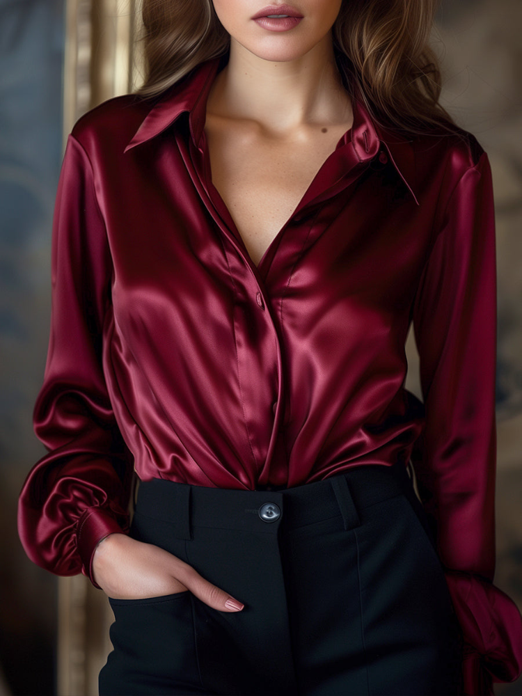 Dahlia | Women’s Satin Blouse | Classic Print & Modern Silhouette