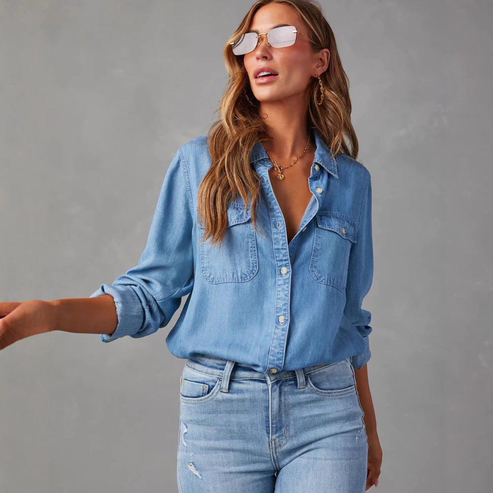 Elvarra – Women’s Denim Shirt With Chest Pockets