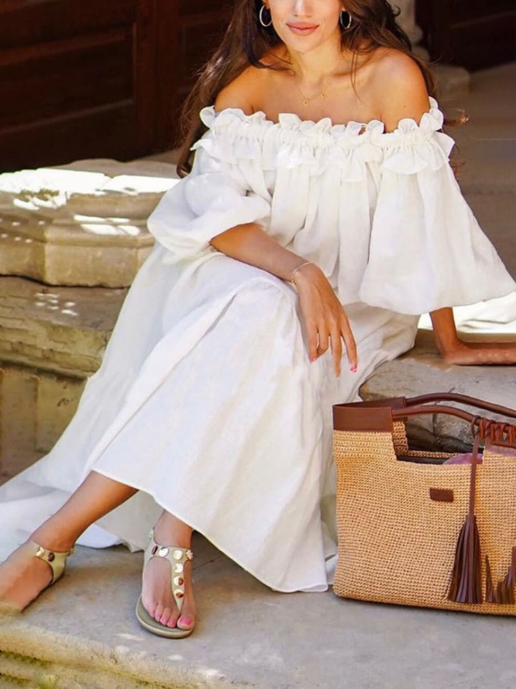 Elara | Women’s Midi Dress | Off-Shoulder & Pocketed Elegance