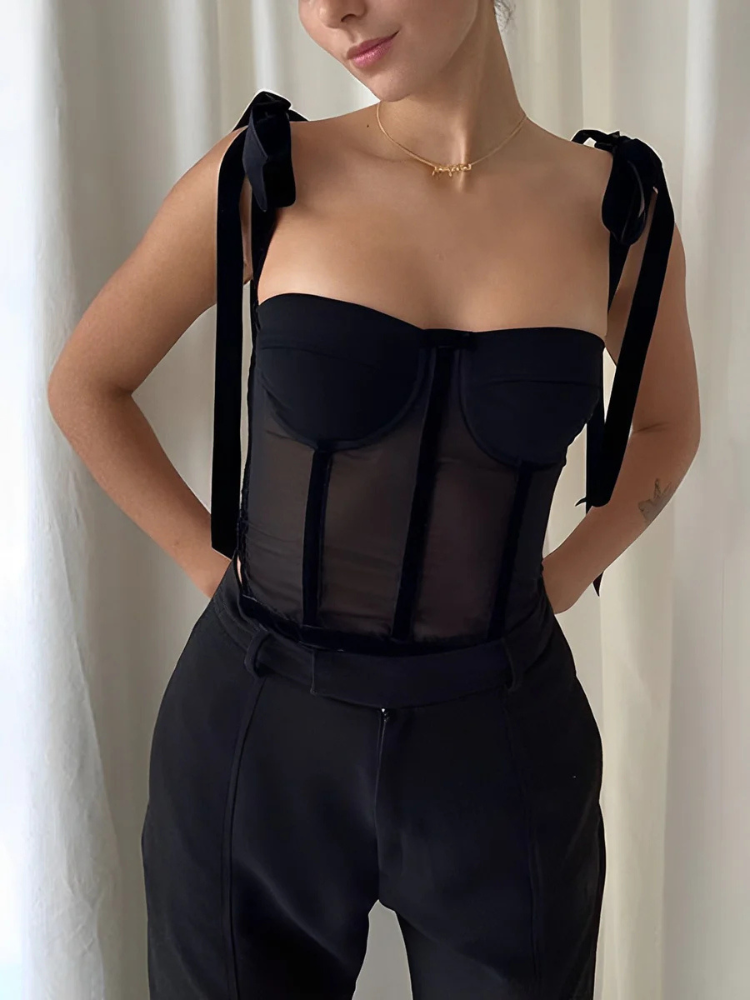 Eliana | Women’s Crop Top | Sheer Mesh Tied Cami