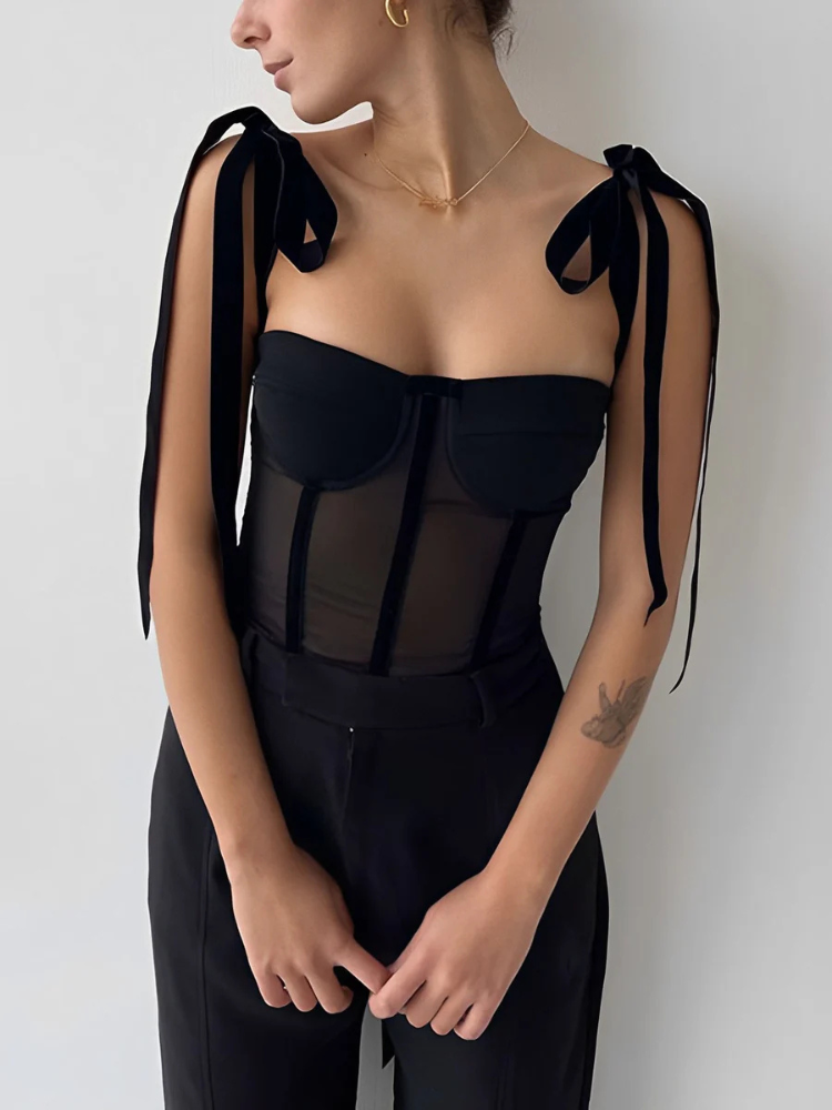 Eliana | Women’s Crop Top | Sheer Mesh Tied Cami