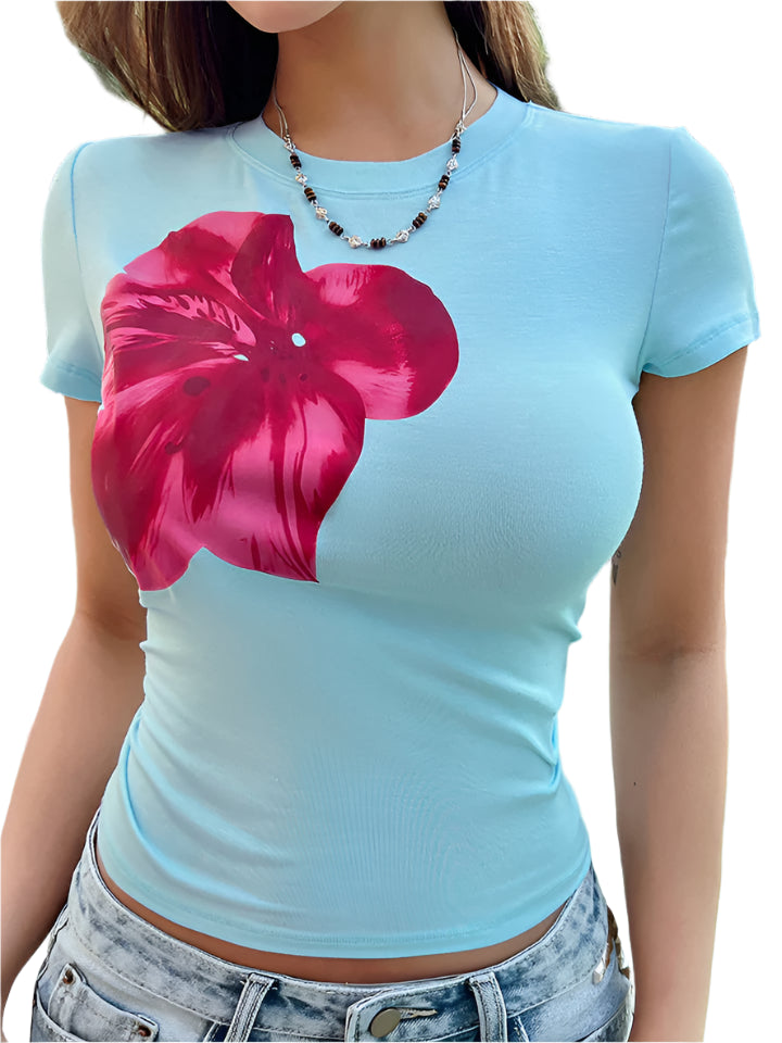 Fiora | Women’s T-Shirt | Floral Print Short Sleeve Cropped
