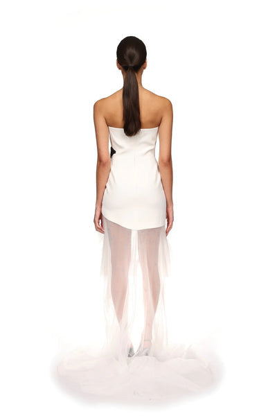 Strapless Asymmetric Gown | Dramatic & Elegant | Sheer Train