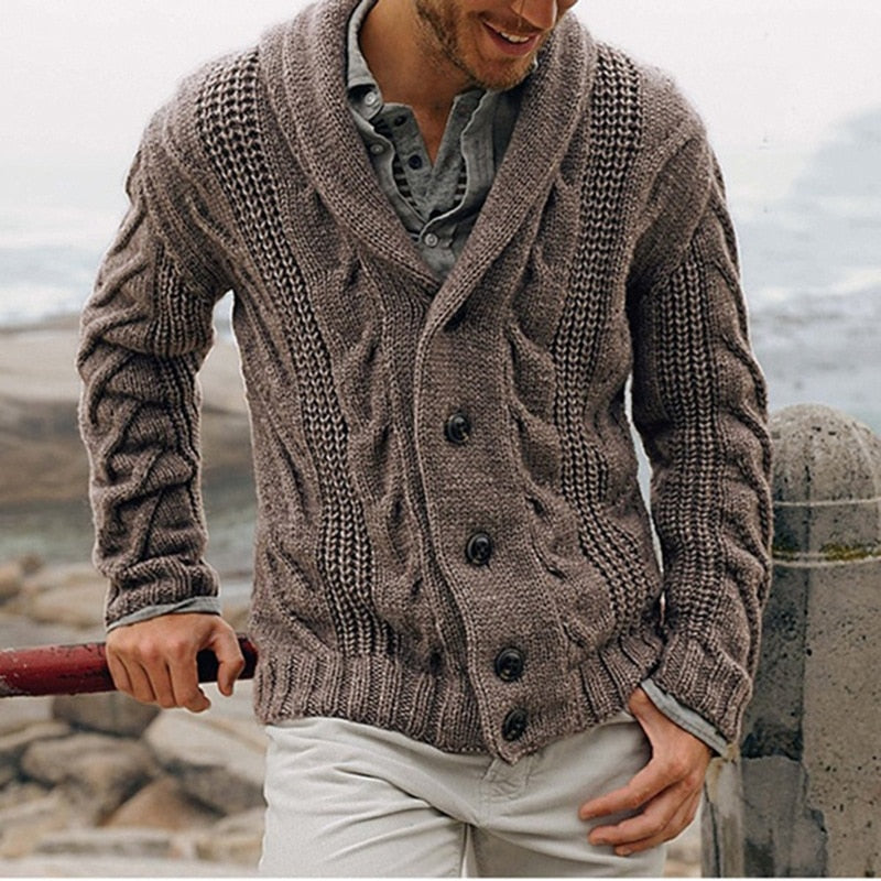 Elricson – Chunky Knit Cardigan with Shawl Collar for Men