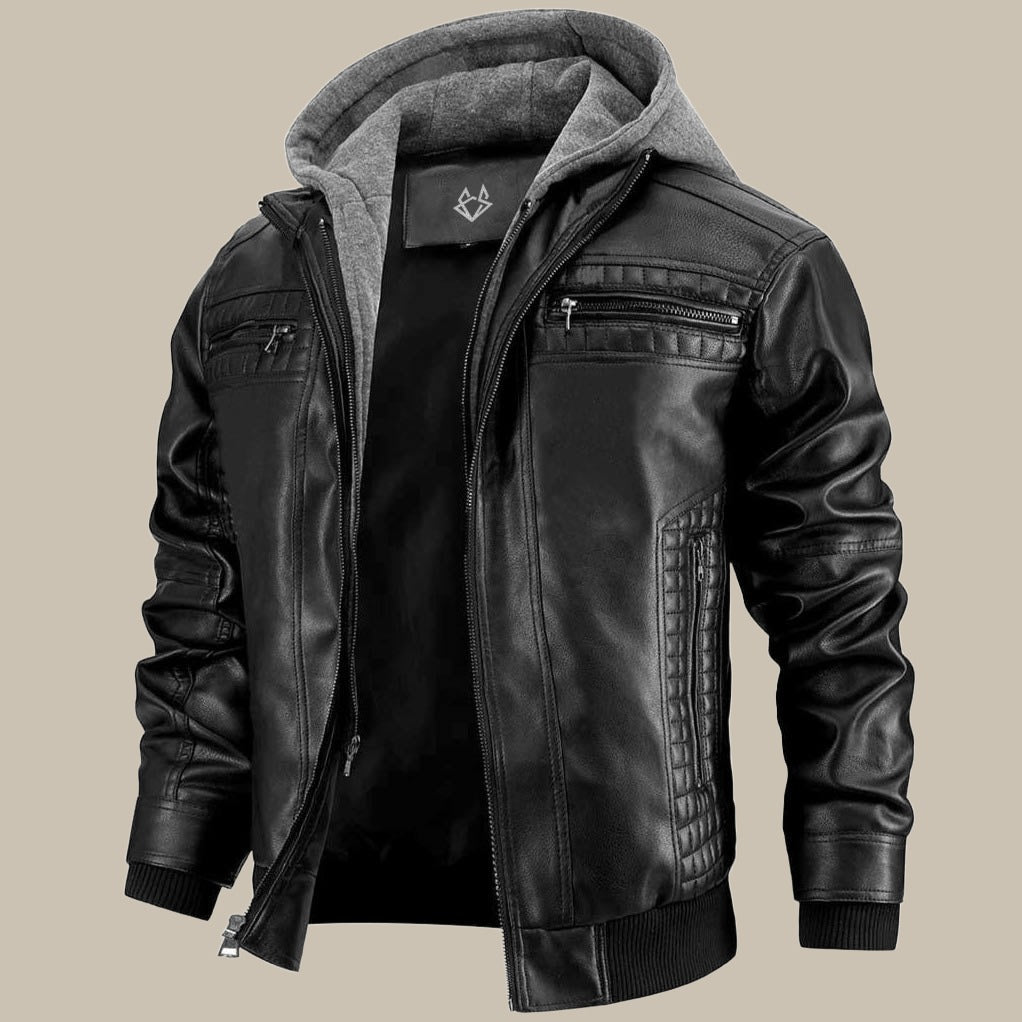 Corven – Men’s Winter Leather Jacket with Removable Hood