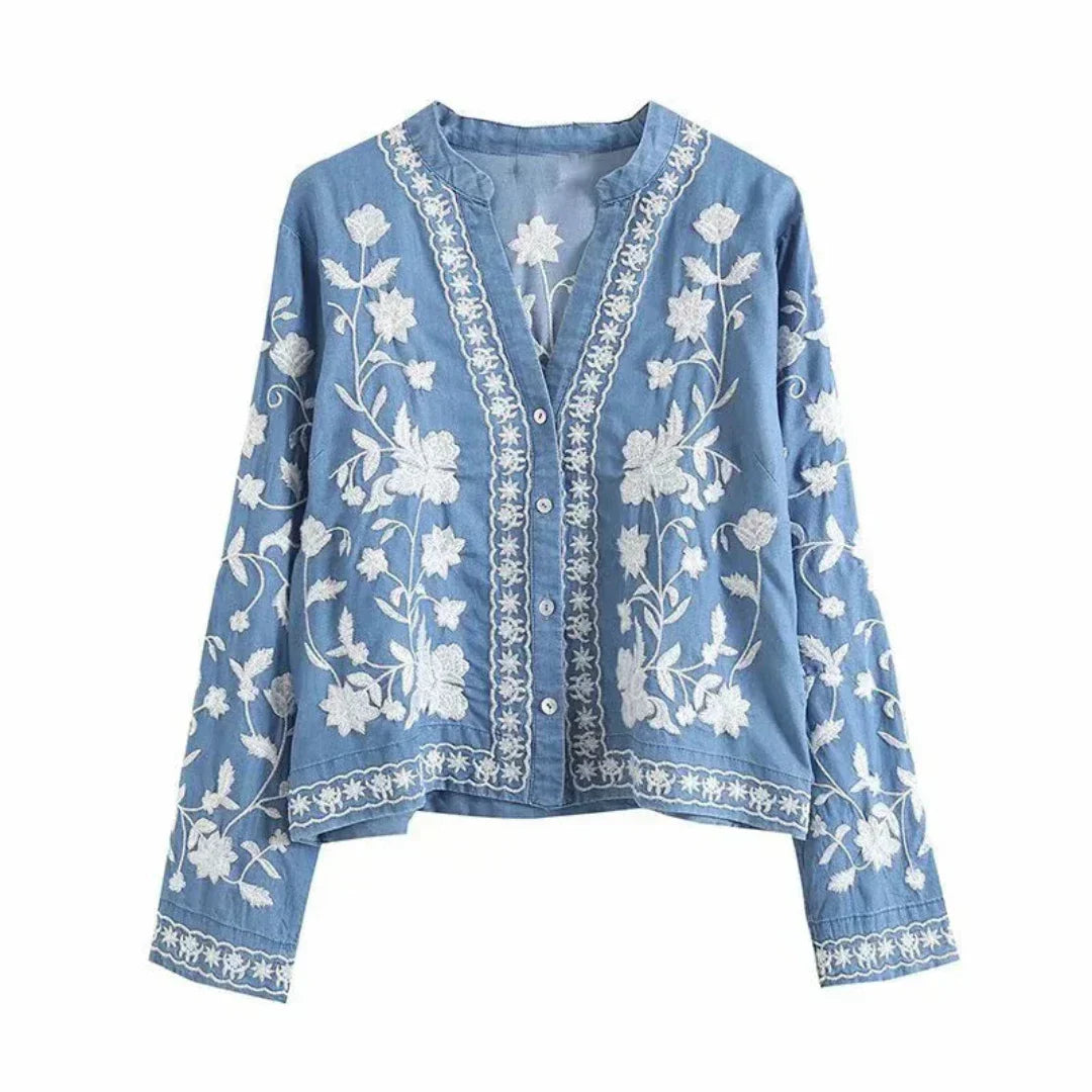 Camellia – Women’s Embroidered Button Blouse