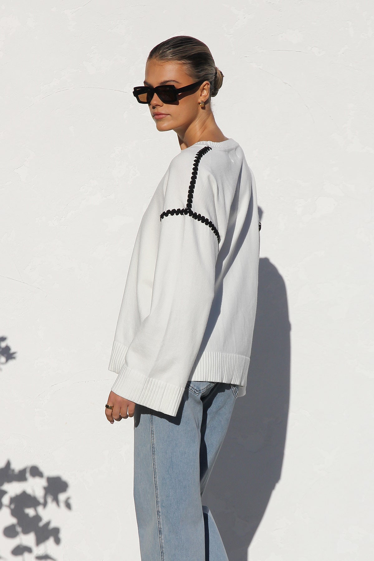 Oversized Contrast Stitch Sweater | Bell Sleeves | Modern & Chic