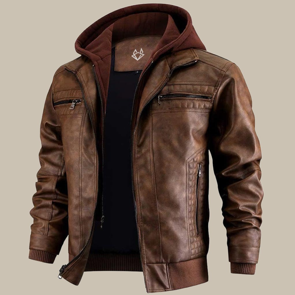Corven – Men’s Winter Leather Jacket with Removable Hood