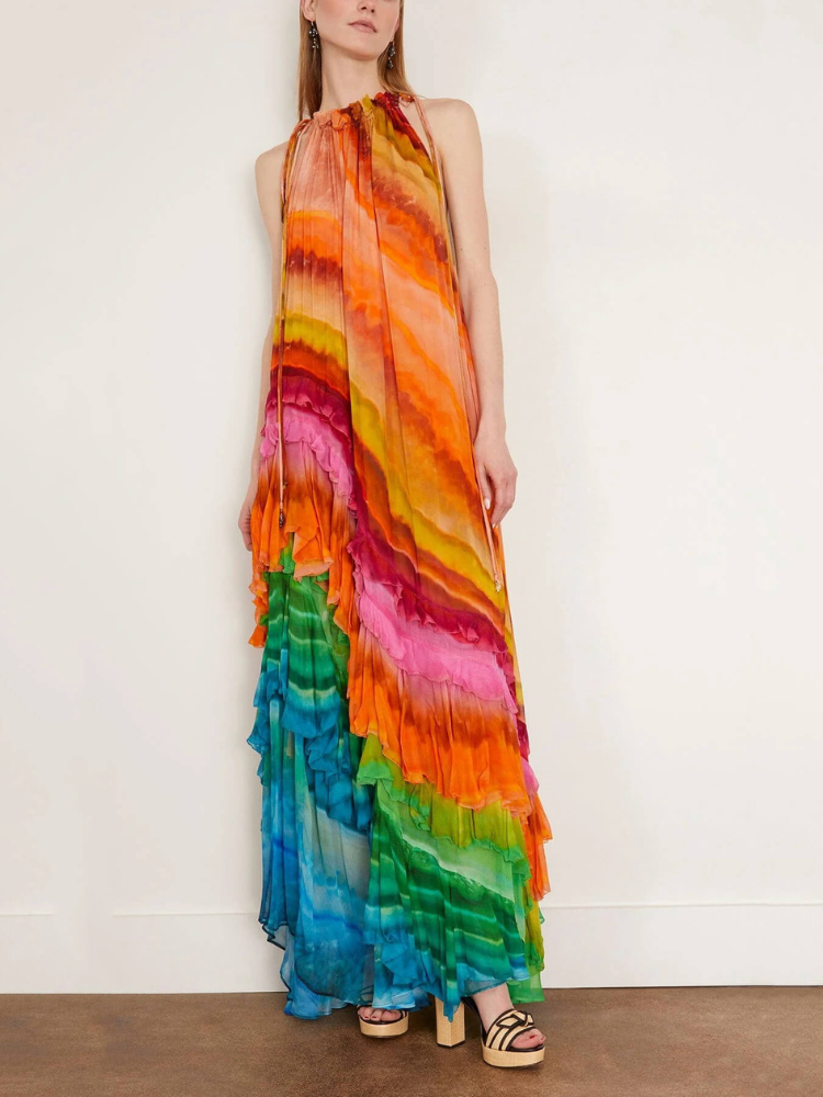 Iris | Women’s Halter Gown | Cascading Ruffles