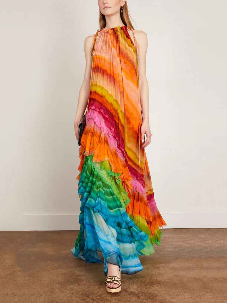 Iris | Women’s Halter Gown | Cascading Ruffles