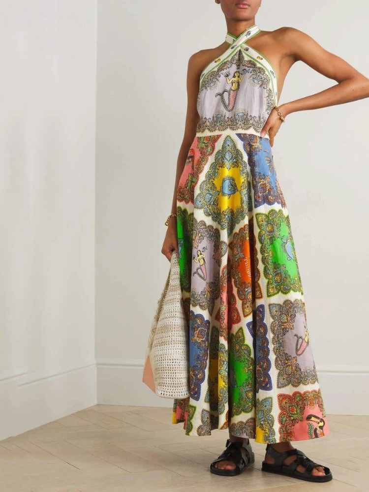 Iris – Women’s Satin Midi Dress – Vintage Floral
