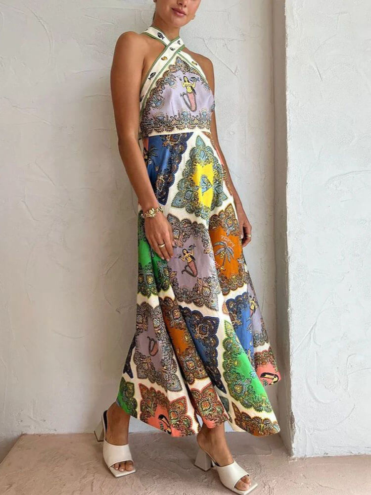 Iris – Women’s Satin Midi Dress – Vintage Floral