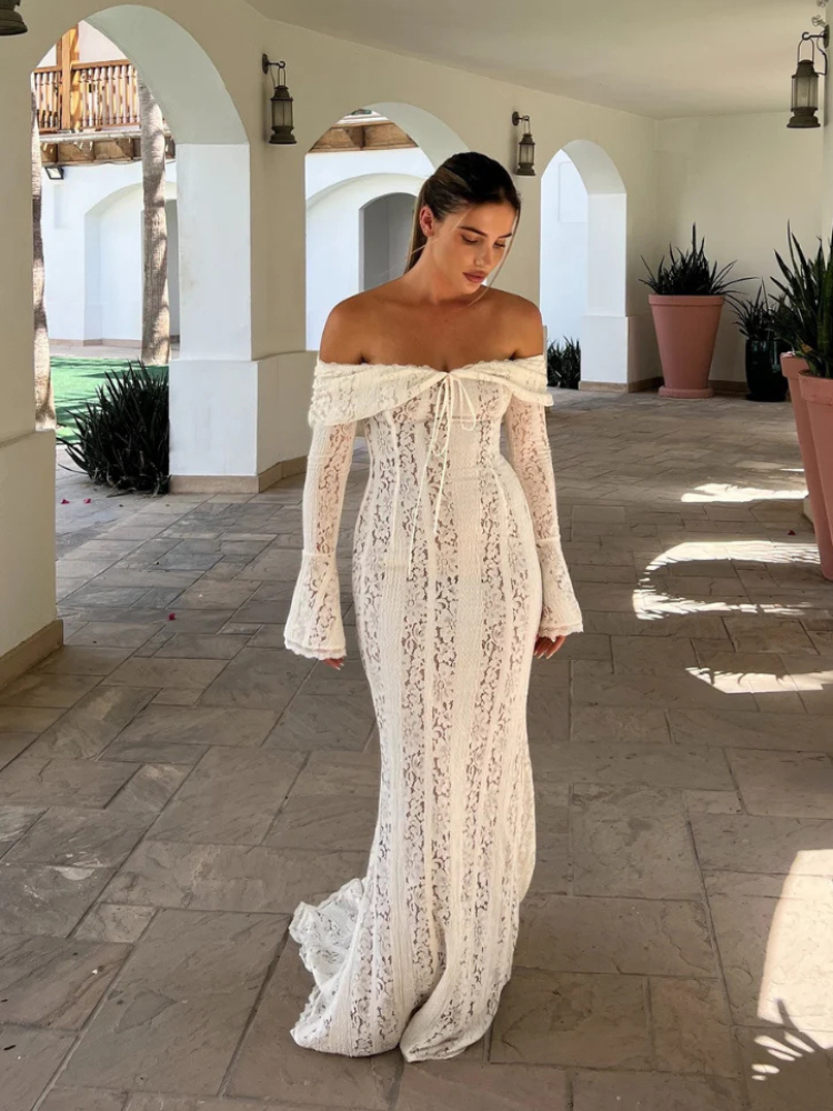 Isolde | Women’s Lace Maxi Dress | Off-Shoulder