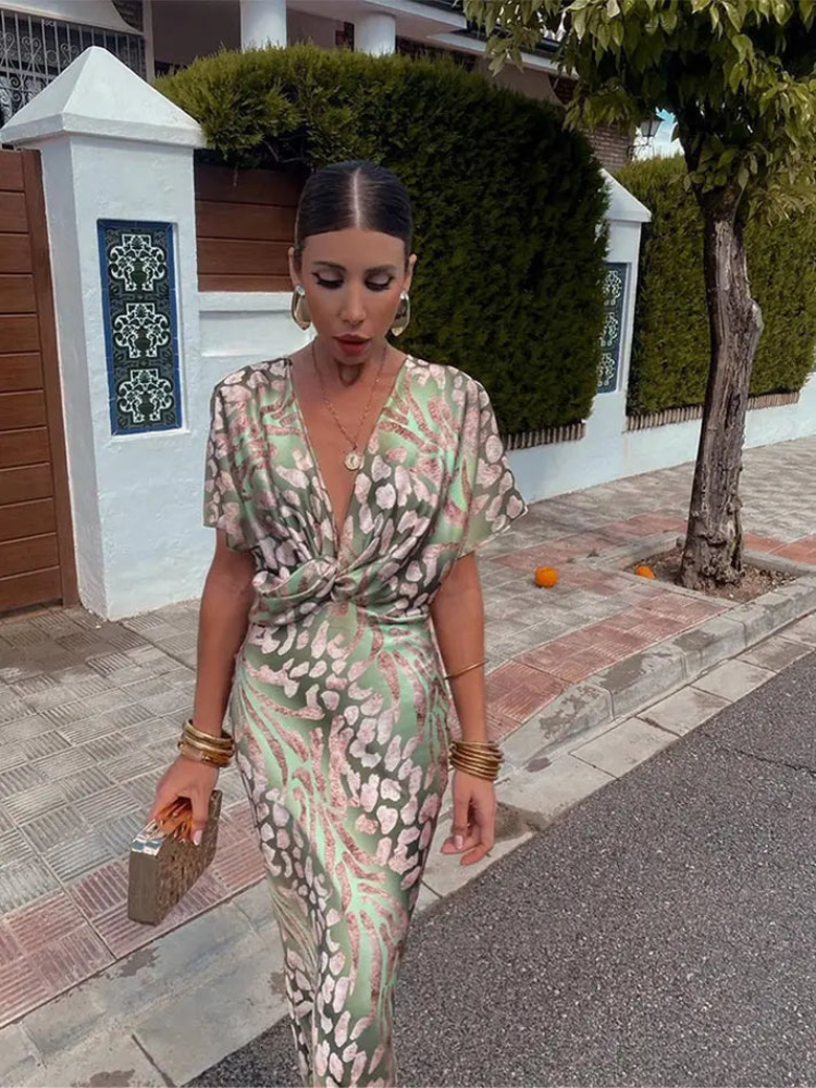 Ivana | Women’s Long Dress | Hollow Neck & Elegant Flare Sleeves
