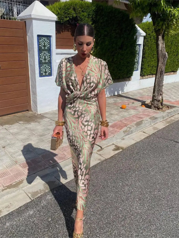 Ivana | Women’s Long Dress | Hollow Neck & Elegant Flare Sleeves