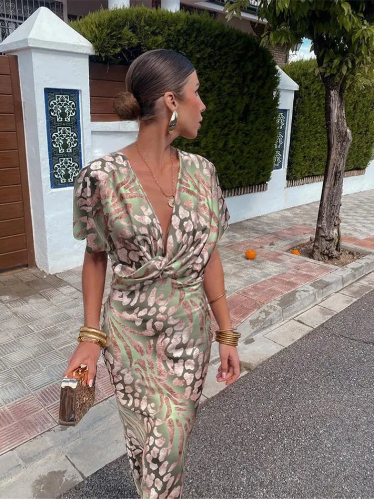 Ivana | Women’s Long Dress | Hollow Neck & Elegant Flare Sleeves