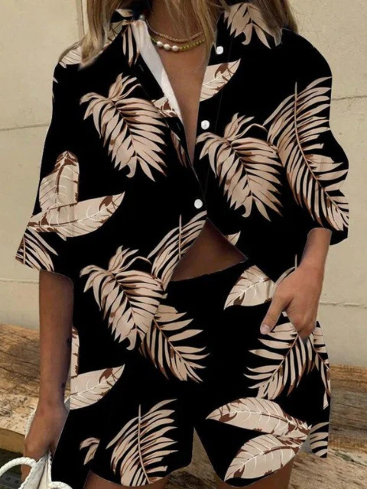 Ivy | Women’s Two-Piece Set | Tropical Leaf Print & Relaxed Fit