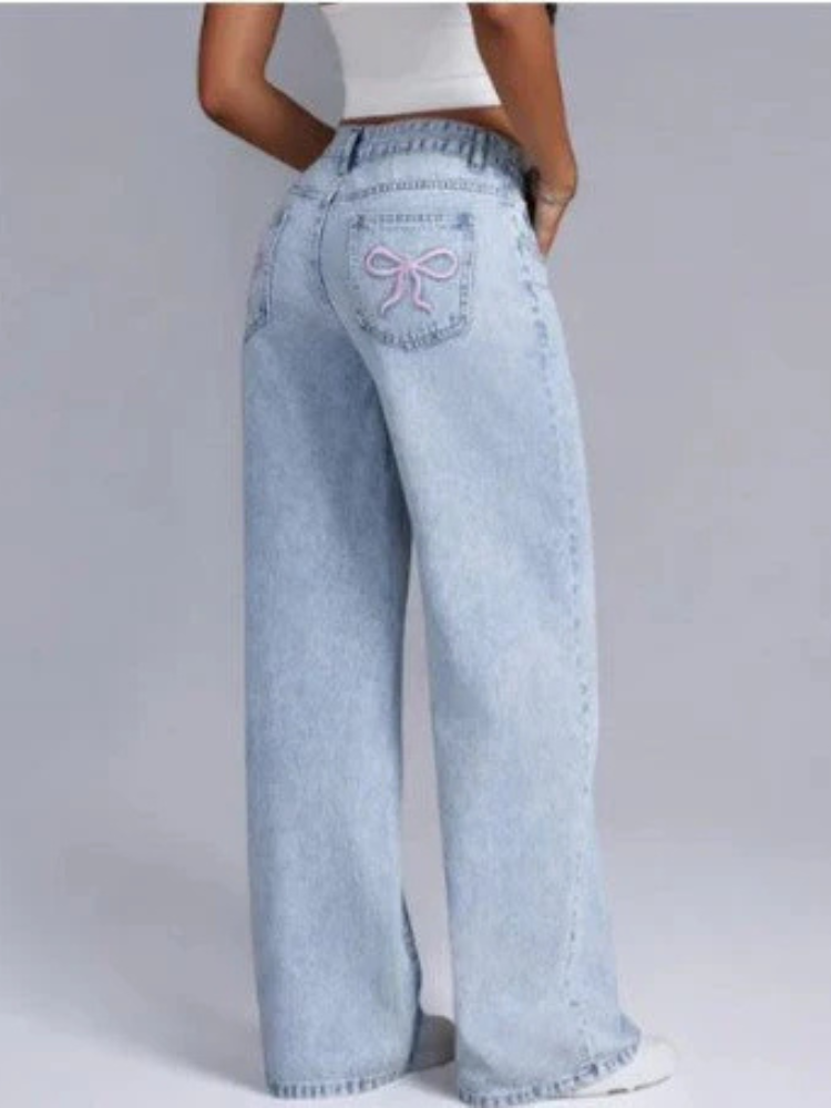 Jenni | Women’s Baggy Jeans | Pink Bow Detail Relaxed Fit