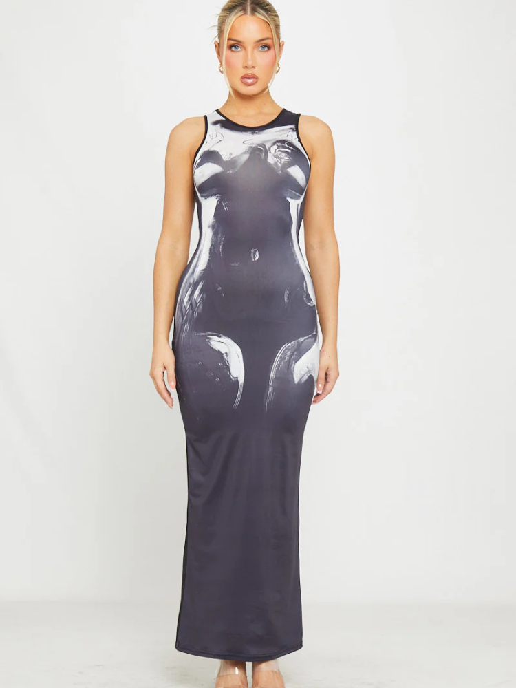 Kaia | Women’s Thermal Print Maxi Dress | Striking & Sculptural