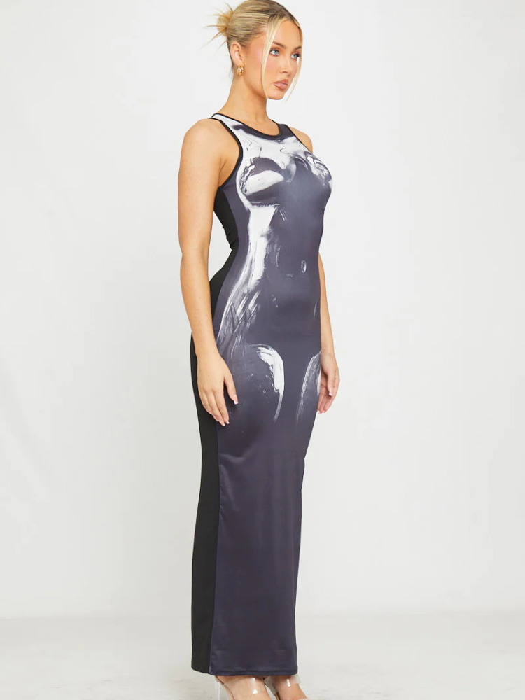 Kaia | Women’s Thermal Print Maxi Dress | Striking & Sculptural