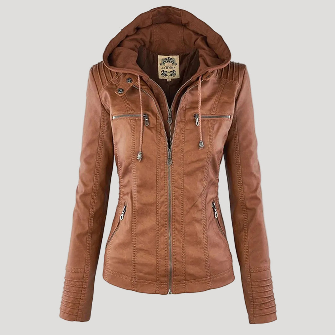 Ardena - Womens Weatherproof Faux Leather Jacket With Hood