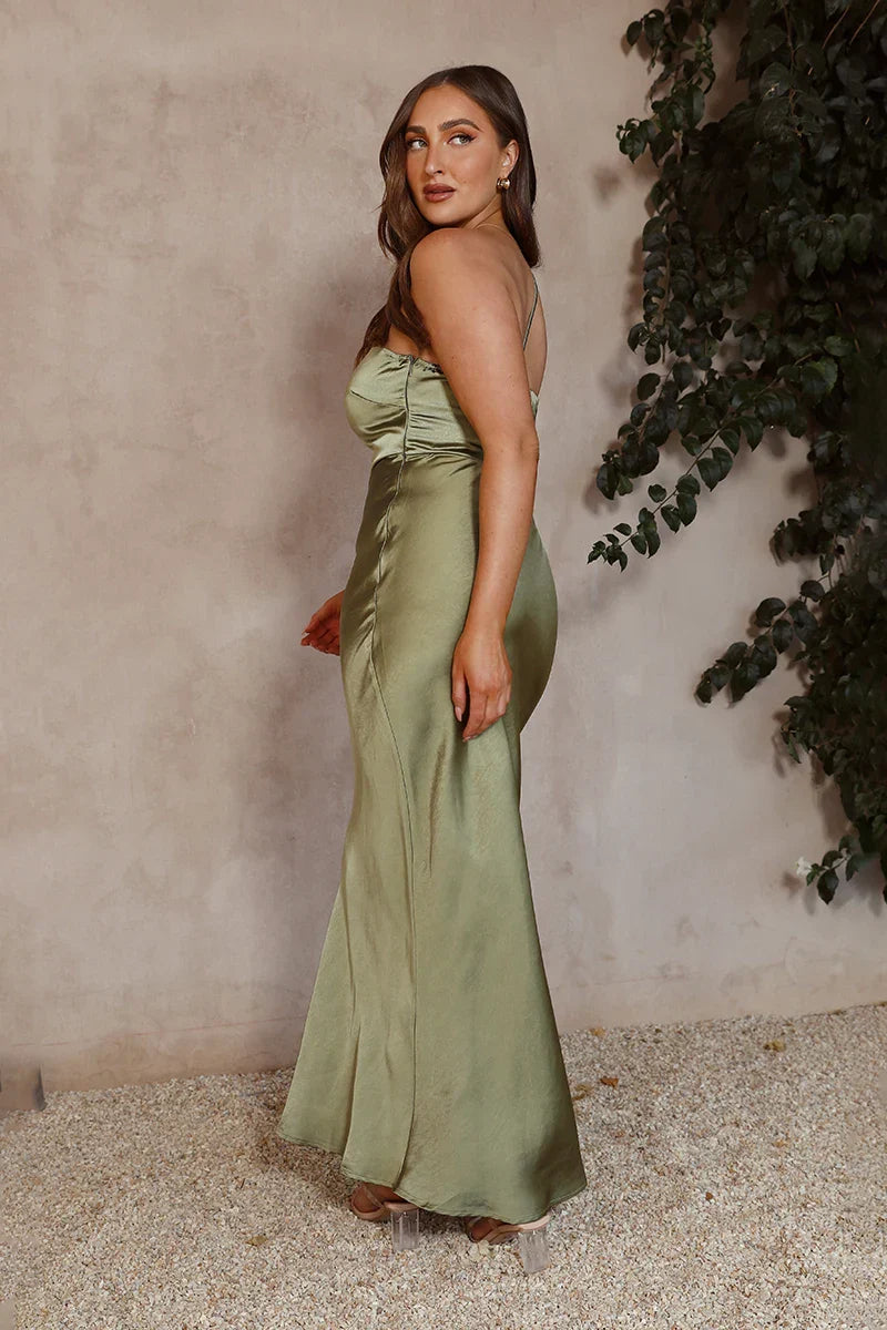 Strapless Satin Maxi Dress | Green | Elegant & Timeless