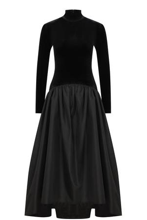 Women’s Velvet & Satin Midi Dress | Elegant & Sophisticated | High Neck & Flared Skirt