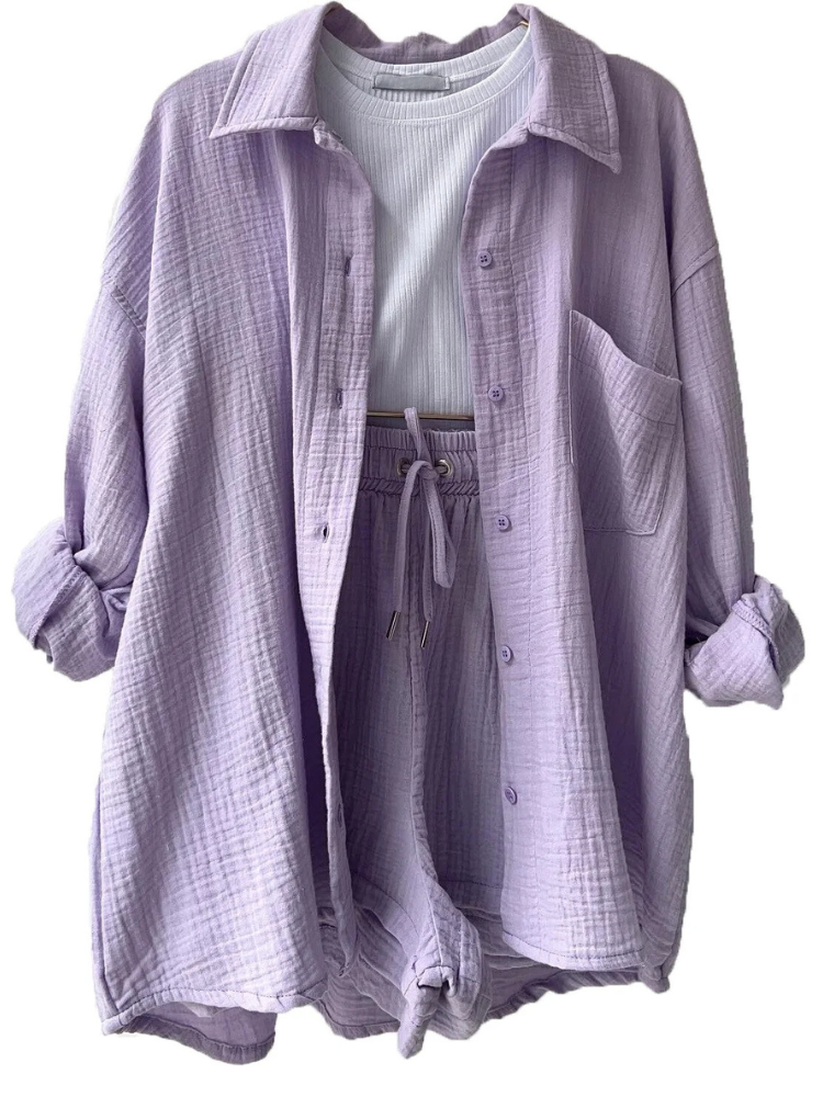 Laila | Women’s Loungewear Set | Cotton Collar Top & Shorts