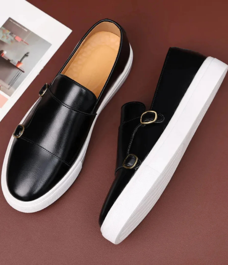 Lennox | Men’s Loafers | Black Leather Buckle Slip-On
