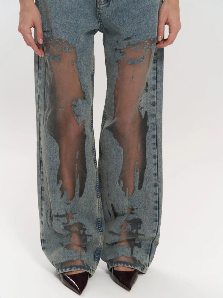 Lina | Women’s Mesh Panel Jeans | High Waist