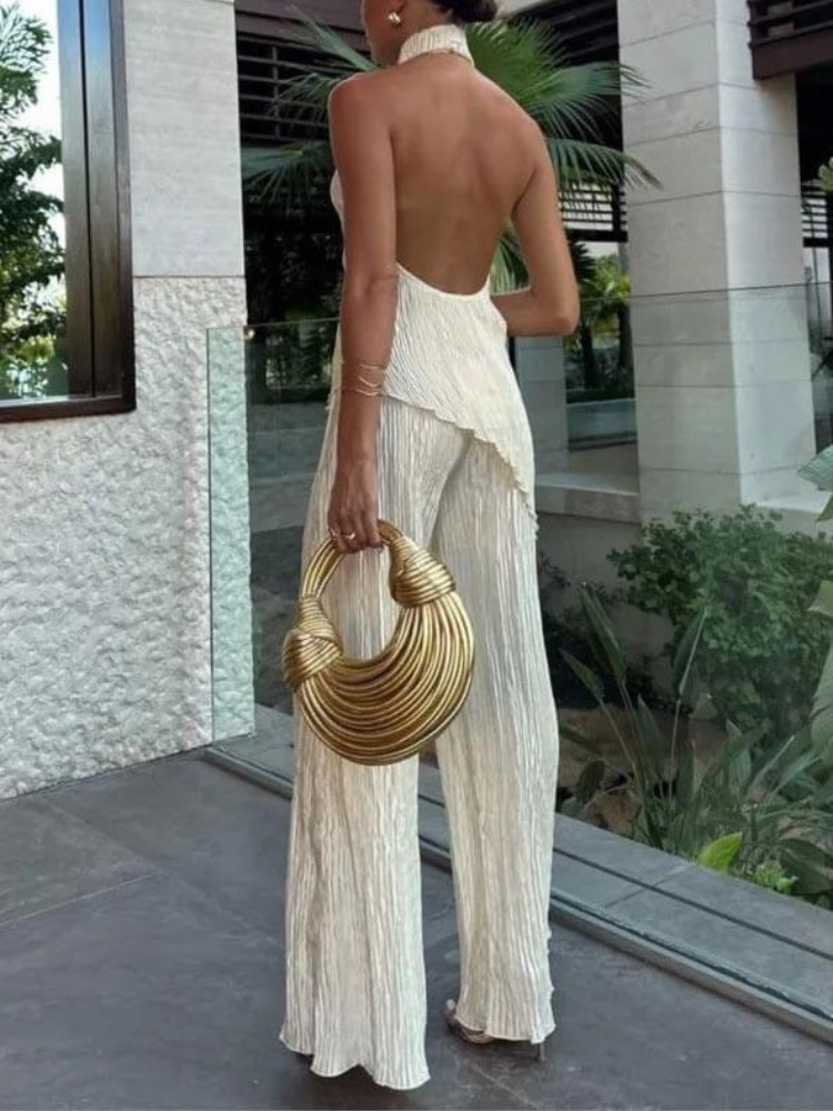 Lina | Women’s Pant Set | Halter Top & Wide-Leg Fit