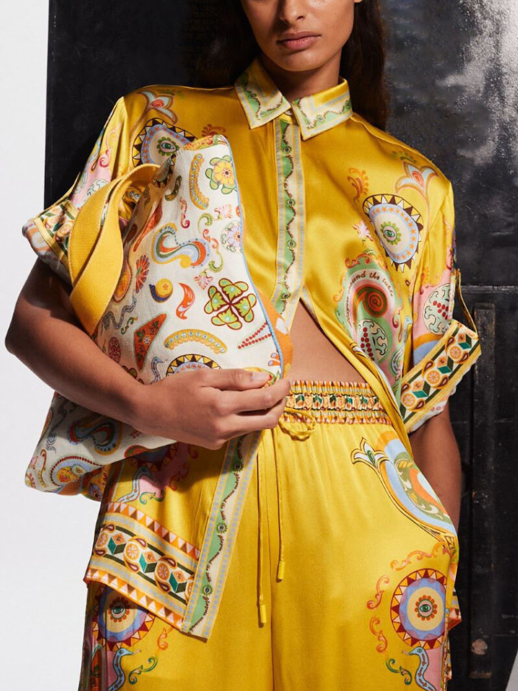 Lina | Women’s Satin Shirt | Oversized Cashew Floral Print
